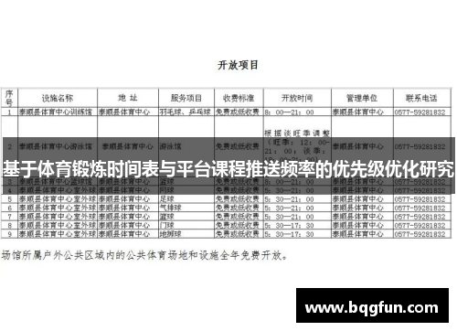 基于体育锻炼时间表与平台课程推送频率的优先级优化研究